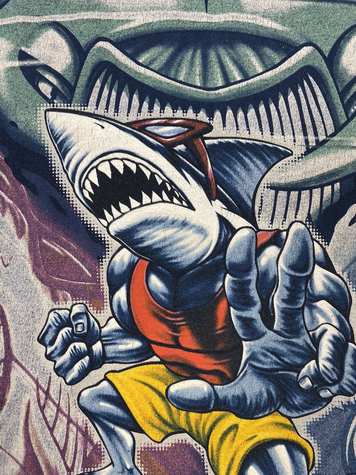 Maui and Sons × Vintage Vintage Maui and Sons Shark Warriors Surfing Graphic Tee Size US XL / EU 56 / 4 - 5 Thumbnail