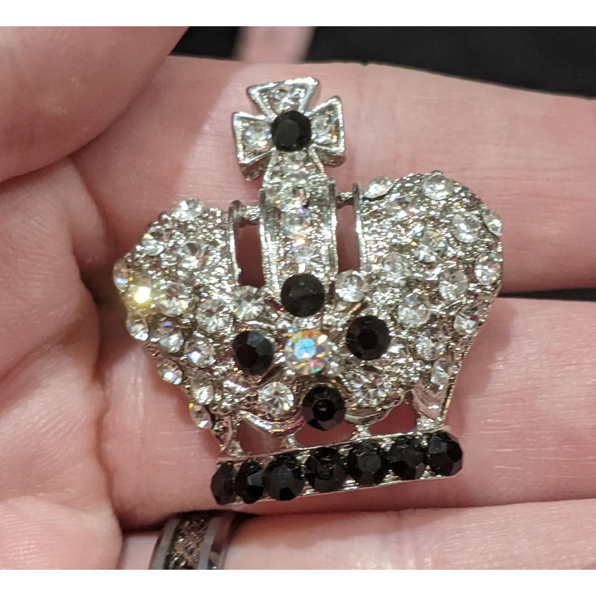 Other Silver And Black Rhinestone Crown Brooch Size ONE SIZE - 1 Thumbnail