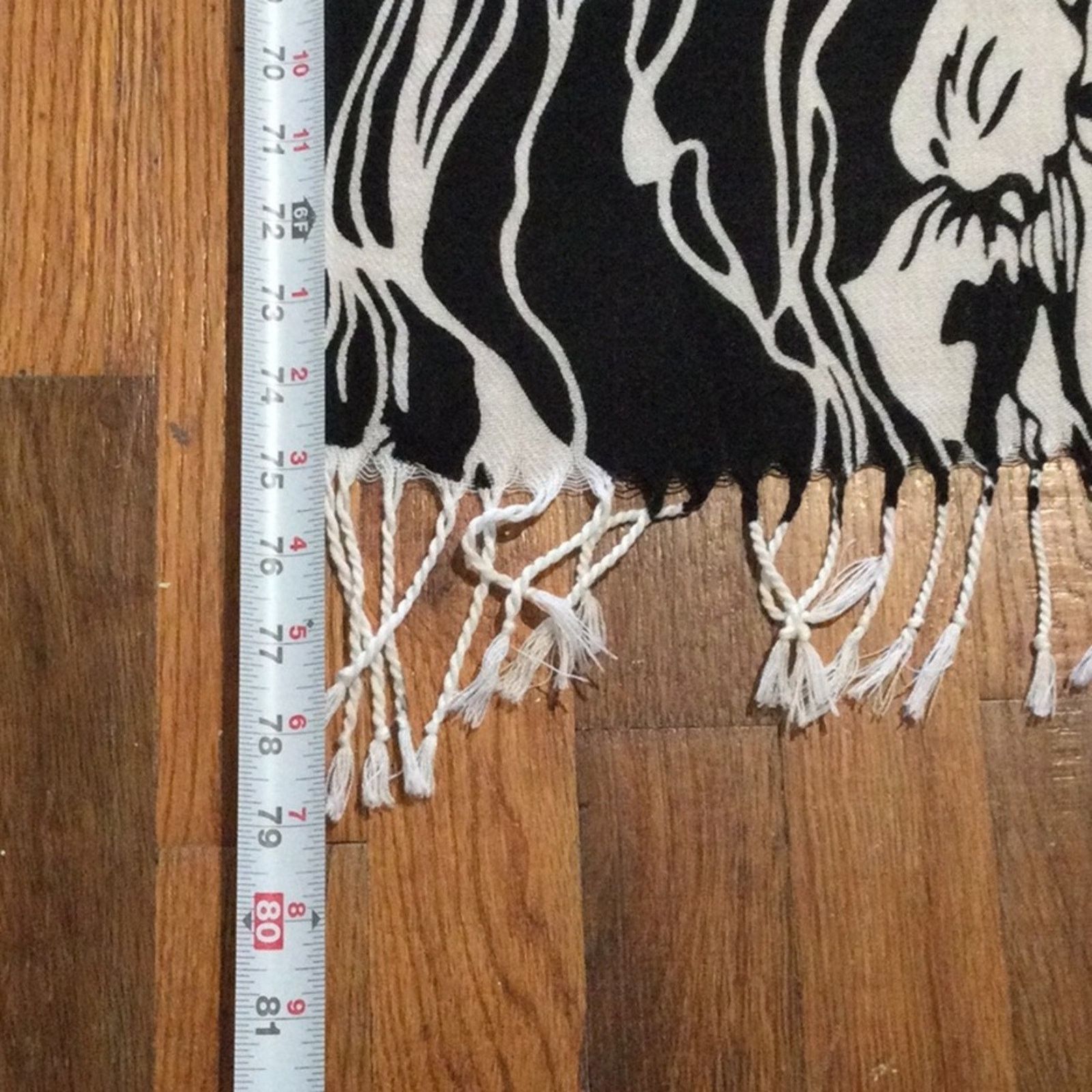 Other Black and White Floral Scarf Wrap w/ Fringe Trim Size ONE SIZE - 10 Thumbnail
