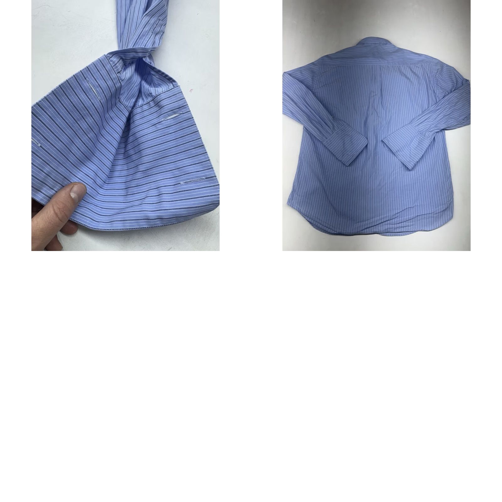 Armani VINTAGE Armani Collezioni Italy Mens Dress Shirt Blue Stripe 15.5/39 French Cuff Regular Fit 100% Cotton EUC Mens Size 42R - 8 Thumbnail