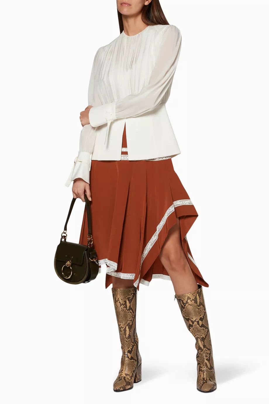 o1y0825 Midi Skirt in Brown/White