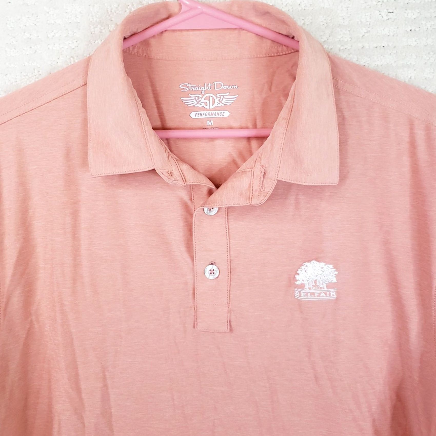 Vintage Straight Down Performance Golf Polo Shirt Men M Coral Collared Button Closure Golf Belfair Hilton Head Size US M / EU 48-50 / 2 - 3 Thumbnail