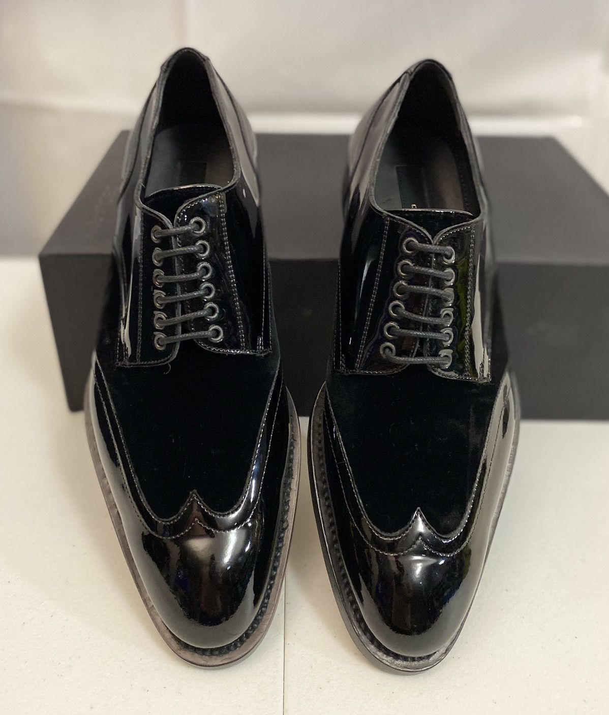 Dsquared2 Dsquared2 🇮🇹 Black Patent/Velvet Handmade Derby 7.5 NEW Size US 7.5 / EU 40-41 - 6 Thumbnail