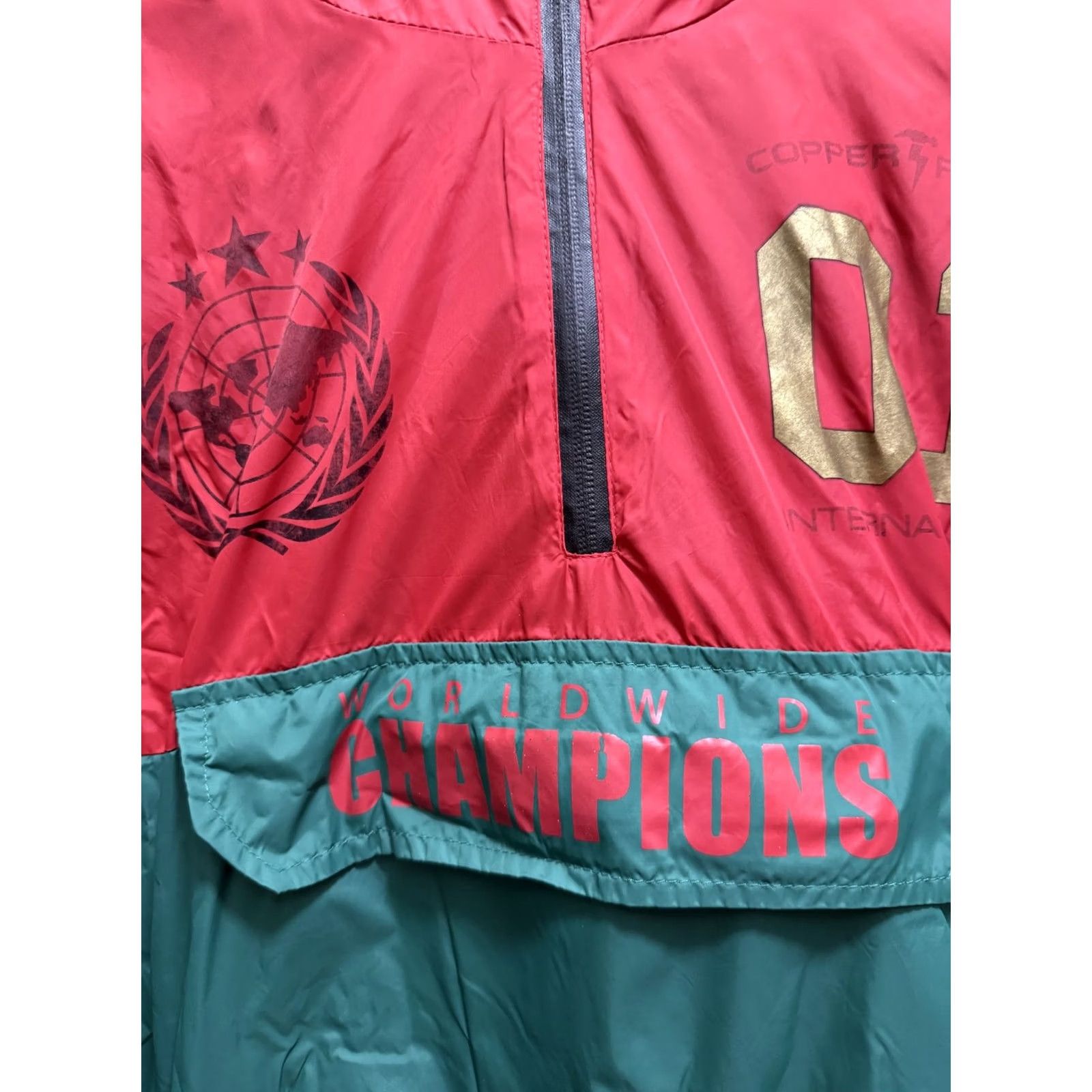 Vintage Copper Rivet Windbreaker Jacket Mens XL Red Green Worldwide Champions Hooded Size US XL / EU 56 / 4 - 3 Thumbnail