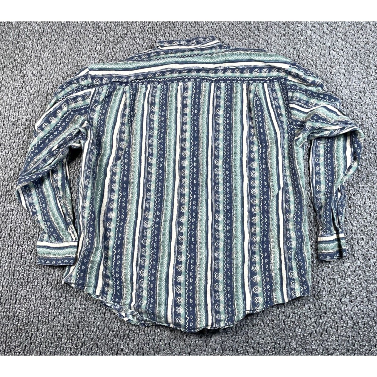 Bugle Boy VINTAGE Bugle Boy Geometric Pattern Shirt Adult XL Green Long Sleeve Button-Down Collared 90s Hippie Boho Mens Size US XL / EU 56 / 4 - 2 Thumbnail