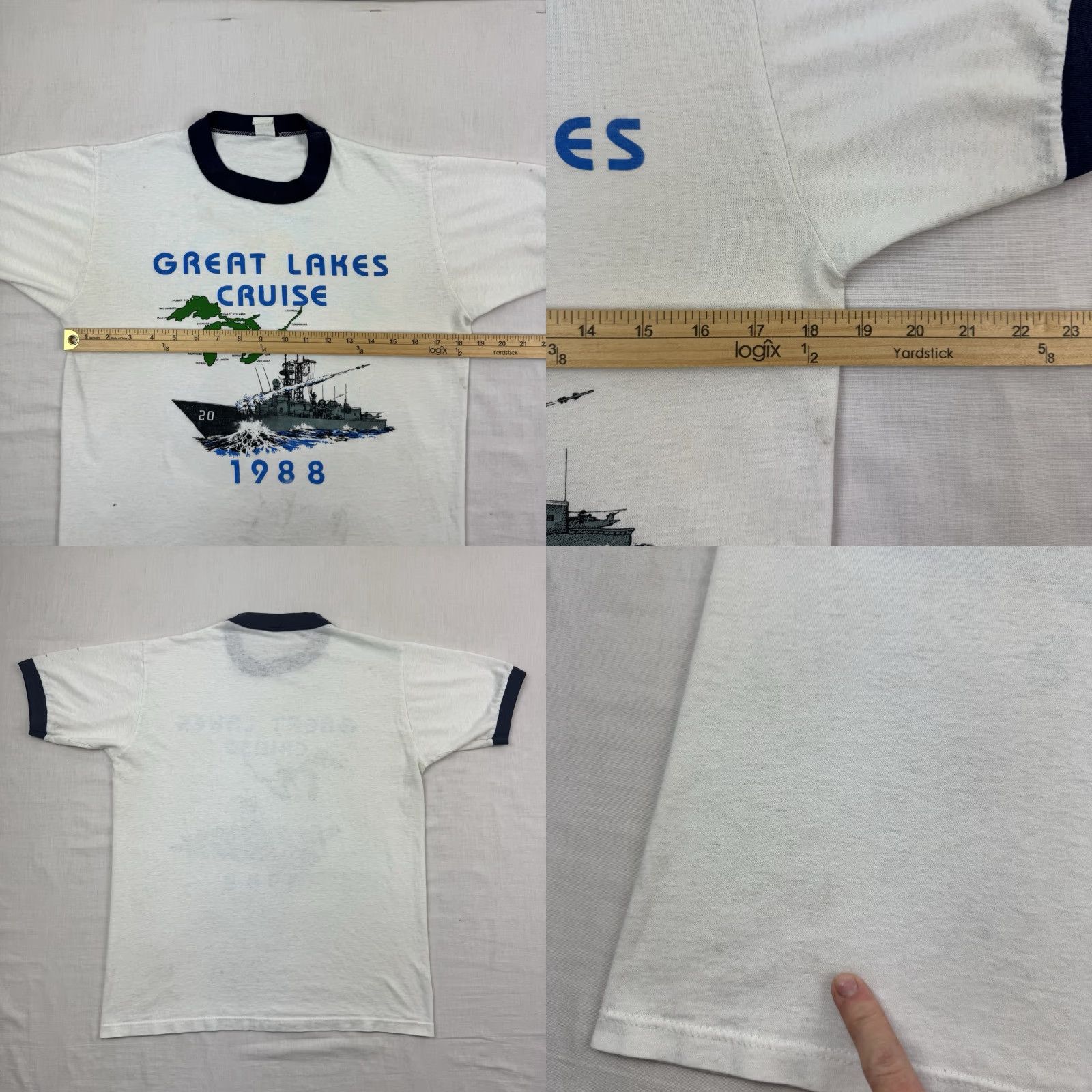 Greats VINTAGE Great Lakes Cruise Battleship Ringer T Shirt Adult Medium 1980s Grunge White Cotton, Polyester Navy, Army, Military, Hipster Mens Size US M / EU 48-50 / 2 - 9 Thumbnail
