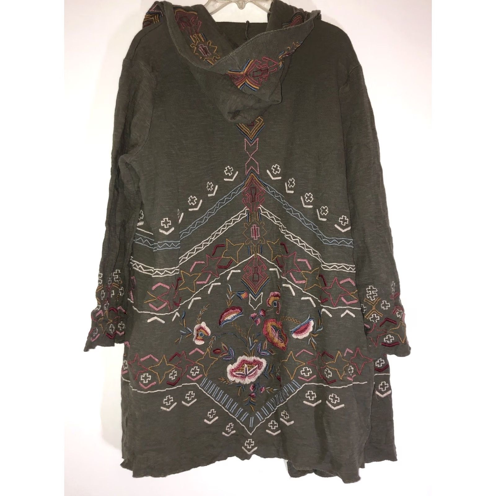 Anthropologie VINTAGE Karyn Seo Anthropologie Embroidered Jacket Cardigan Hooded Green Large Women's Jacket Size L / US 10 / IT 46 - 6 Thumbnail