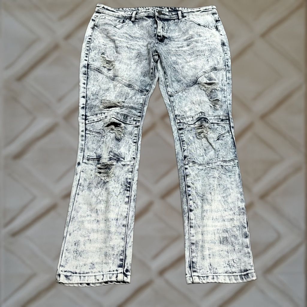 Denime Rebel Minds Denim Jeans Men 40x32 Blue Distressed Acid Wash 5-Pocket Regular Cotton Polyester Jeans Size US 40 / EU 56 - 1 Thumbnail