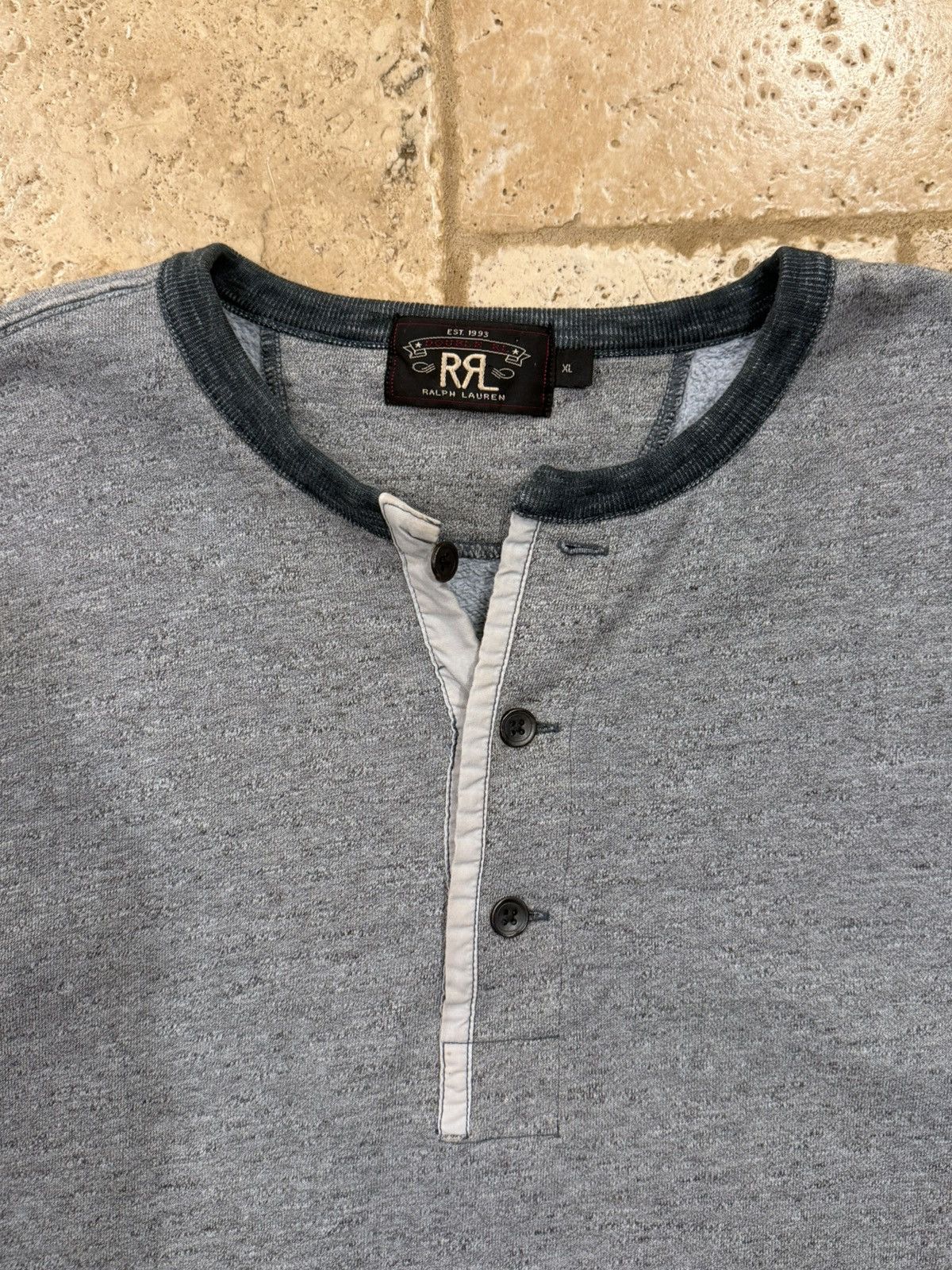 RRL Ralph Lauren RRL Ralph Lauren Heather Grey Henley Sweater Button Shirt Size US XL / EU 56 / 4 - 9 Thumbnail