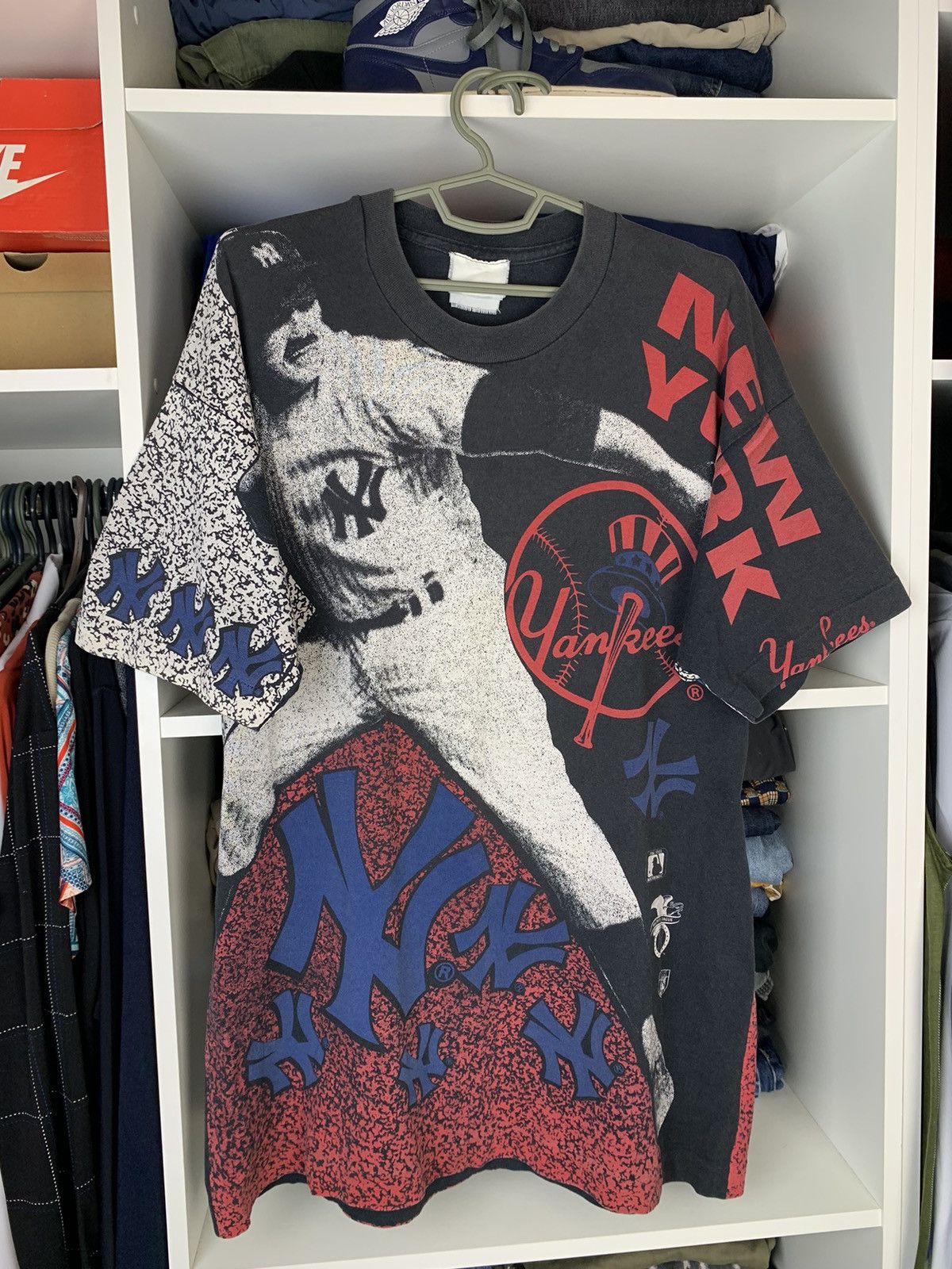 Vntg New York Yankees All Over Print Single Stitch T-shirt