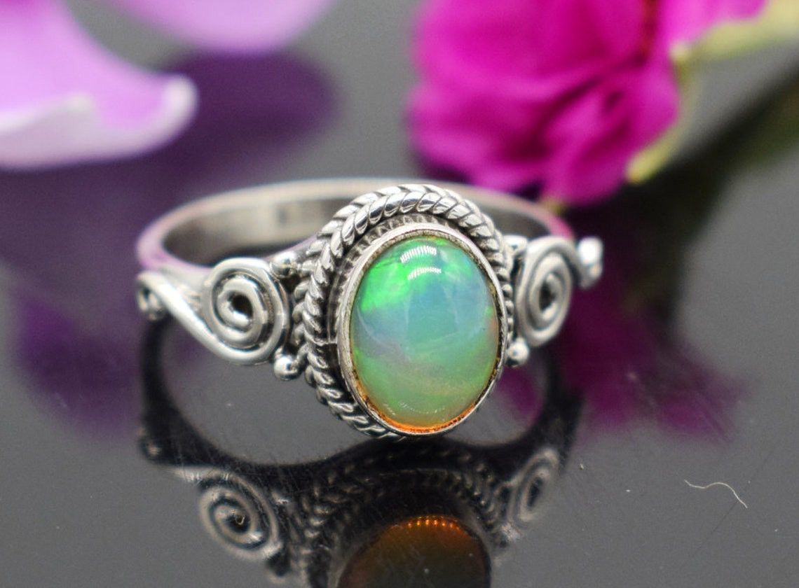 Handmade Ethiopian Opal Ring Handmade 925k Silver, October Birthstone Size ONE SIZE - 2 Thumbnail