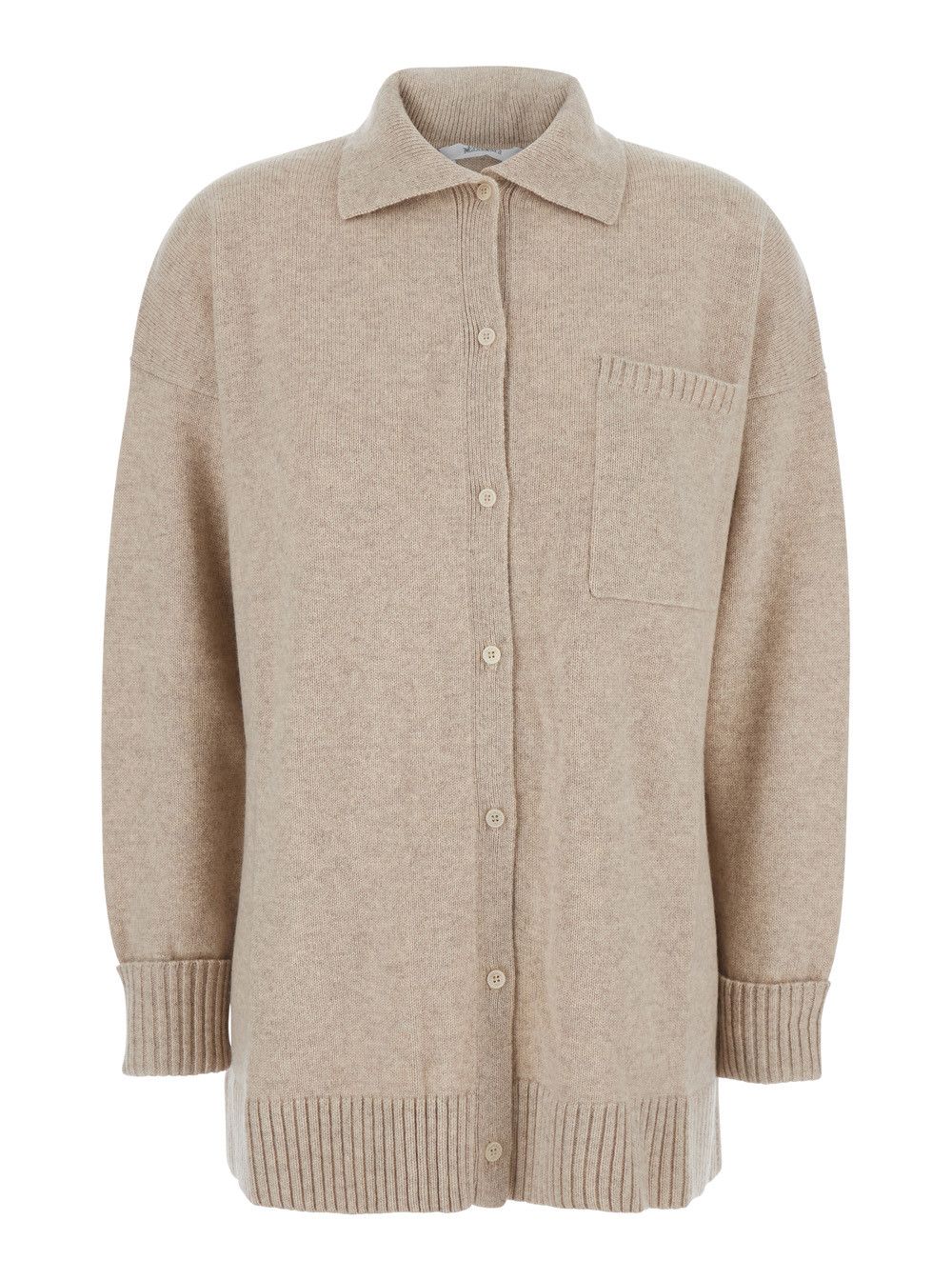 Max Mara 'Bull' Beige Cardigan with Classic Collar and One Front Patch Pocket in Cashmere Woman Size XS / US 0-2 / IT 36-38 - 1 Thumbnail