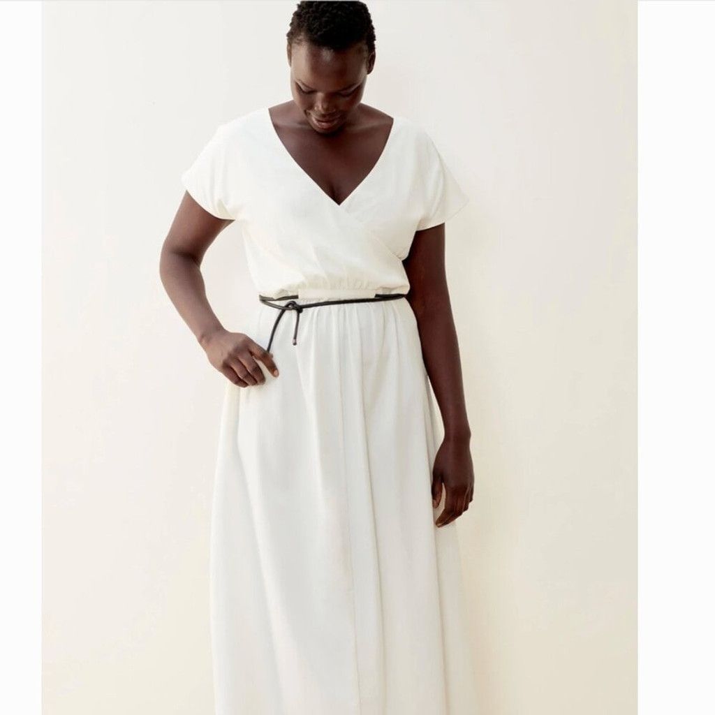 ADAM ET ROPE ADAY Minimalist Multiway White Maxi Dress with Black Belt S Size S / US 4 / IT 40 - 1 Thumbnail