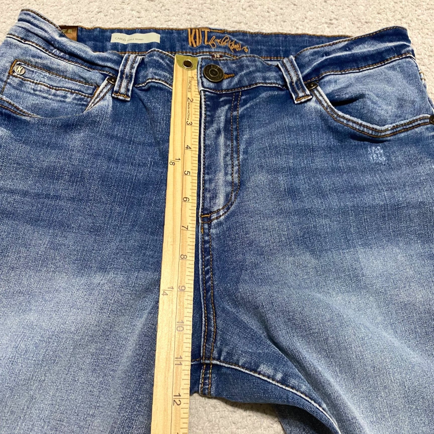 Vintage KUT from the Kloth Womens Jeans 14 Blue Denim High Rise Ankle Distress Raw Hem 5-Pocket Design Size 36" / US 14 / IT 50 - 7 Thumbnail