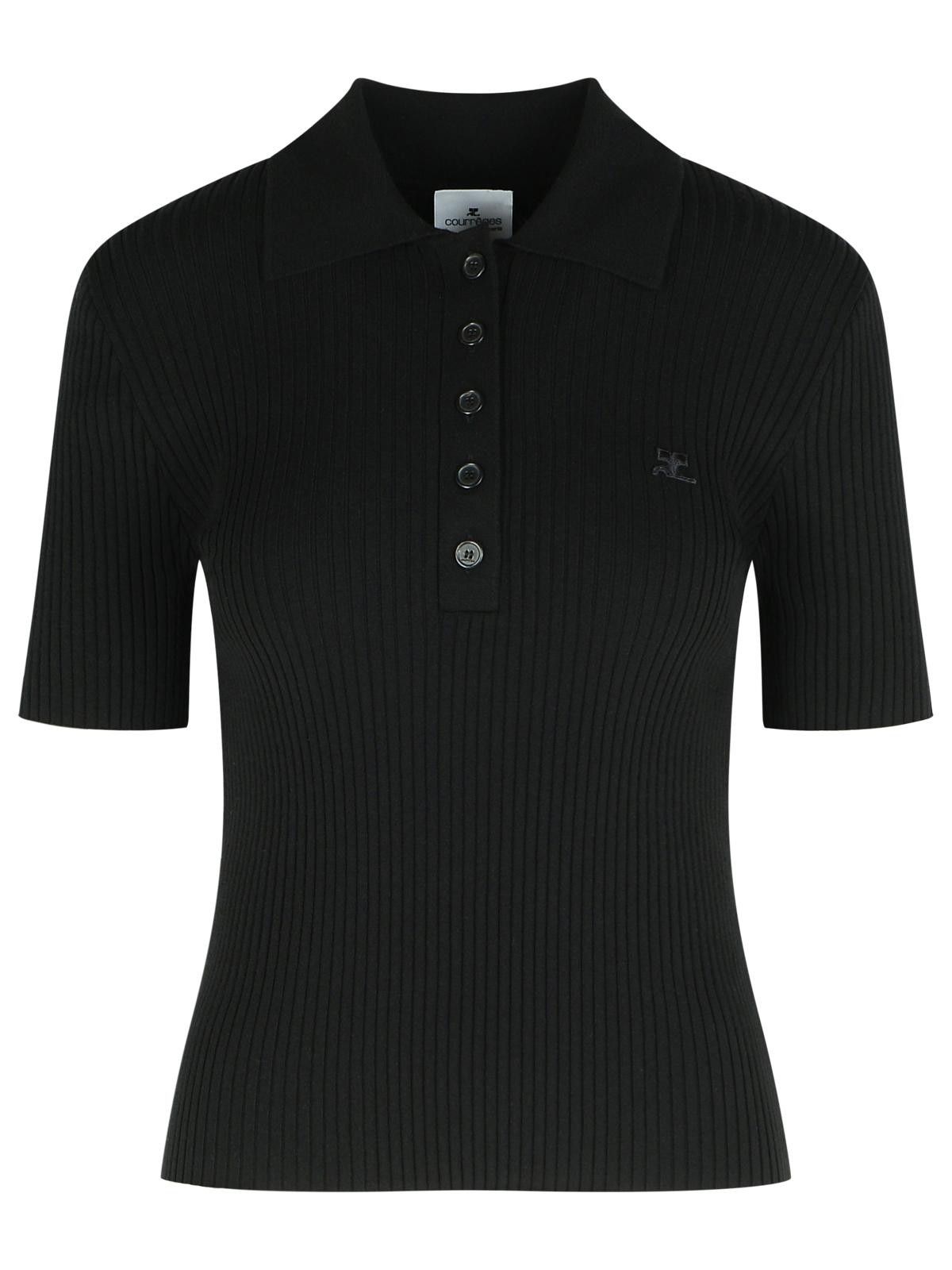 COURREGES Black Viscose Blend Polo Shirt