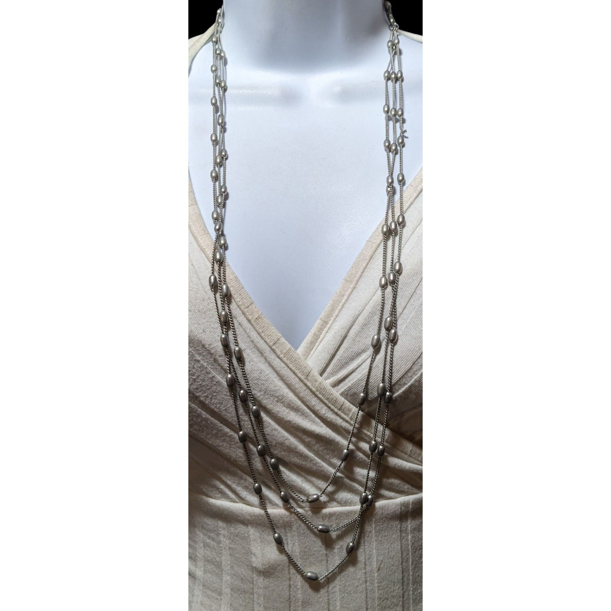 Other Modern Elegant Silver Multilayer Beaded Station Necklace Size ONE SIZE - 6 Thumbnail