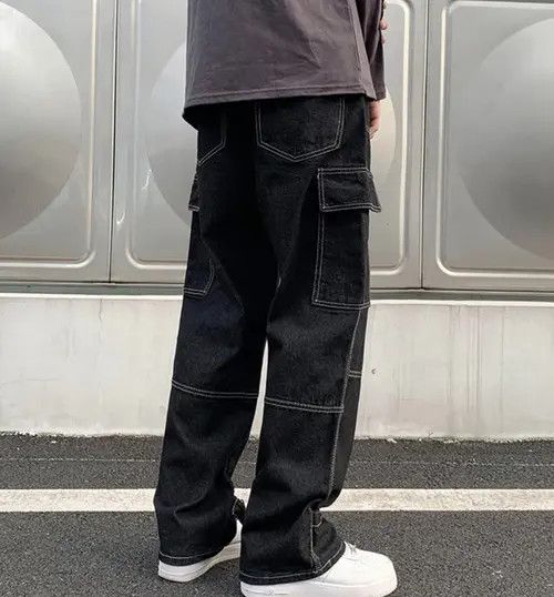 Japanese Brand Black Color Straight Baggy Denim Pants Size US 31 - 2 Thumbnail