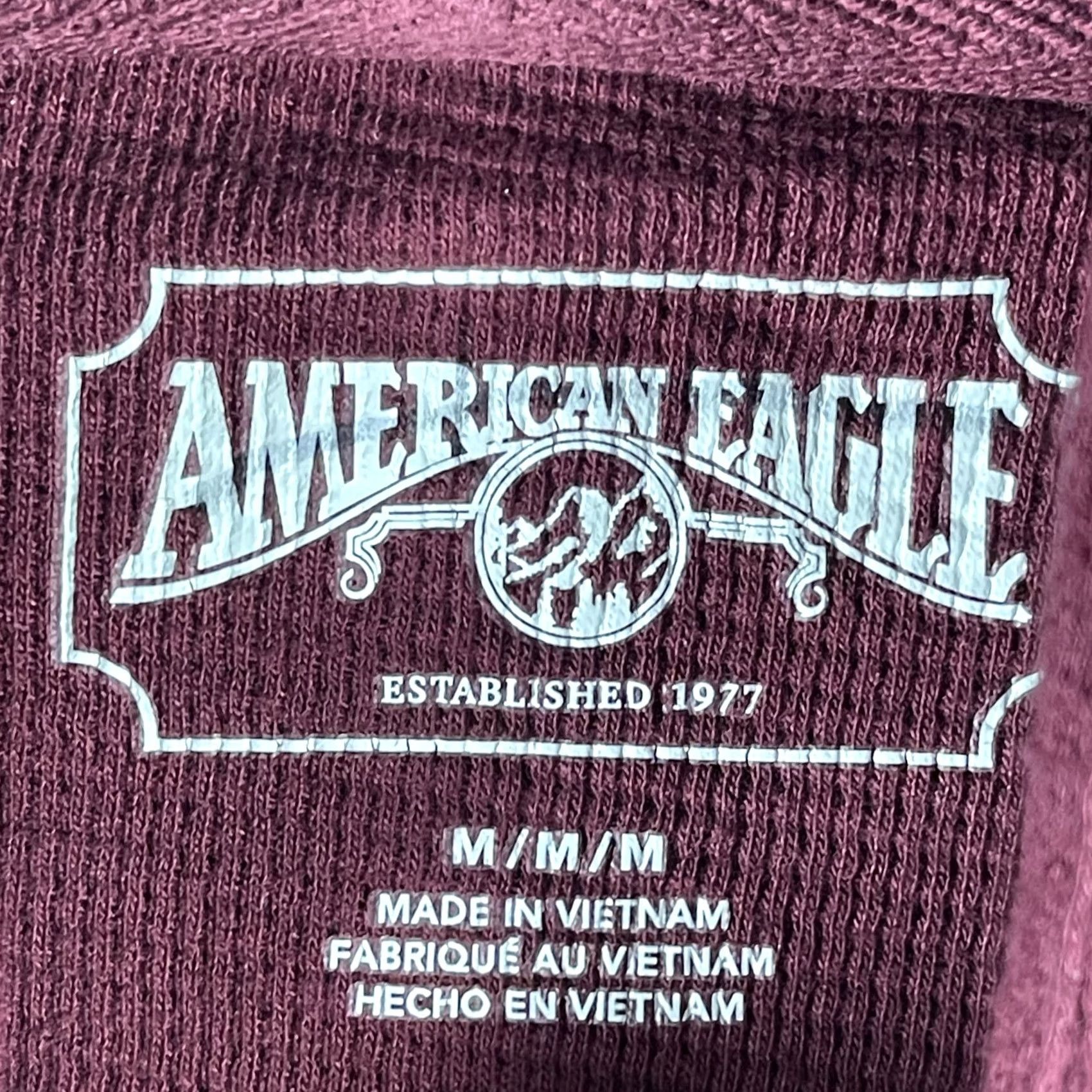 American Eagle Outfitters VINTAGE American Eagle Hoodie Shirt Mens Medium Maroon Waffle Knit Pullover Long Sleeve Size US M / EU 48-50 / 2 - 3 Thumbnail