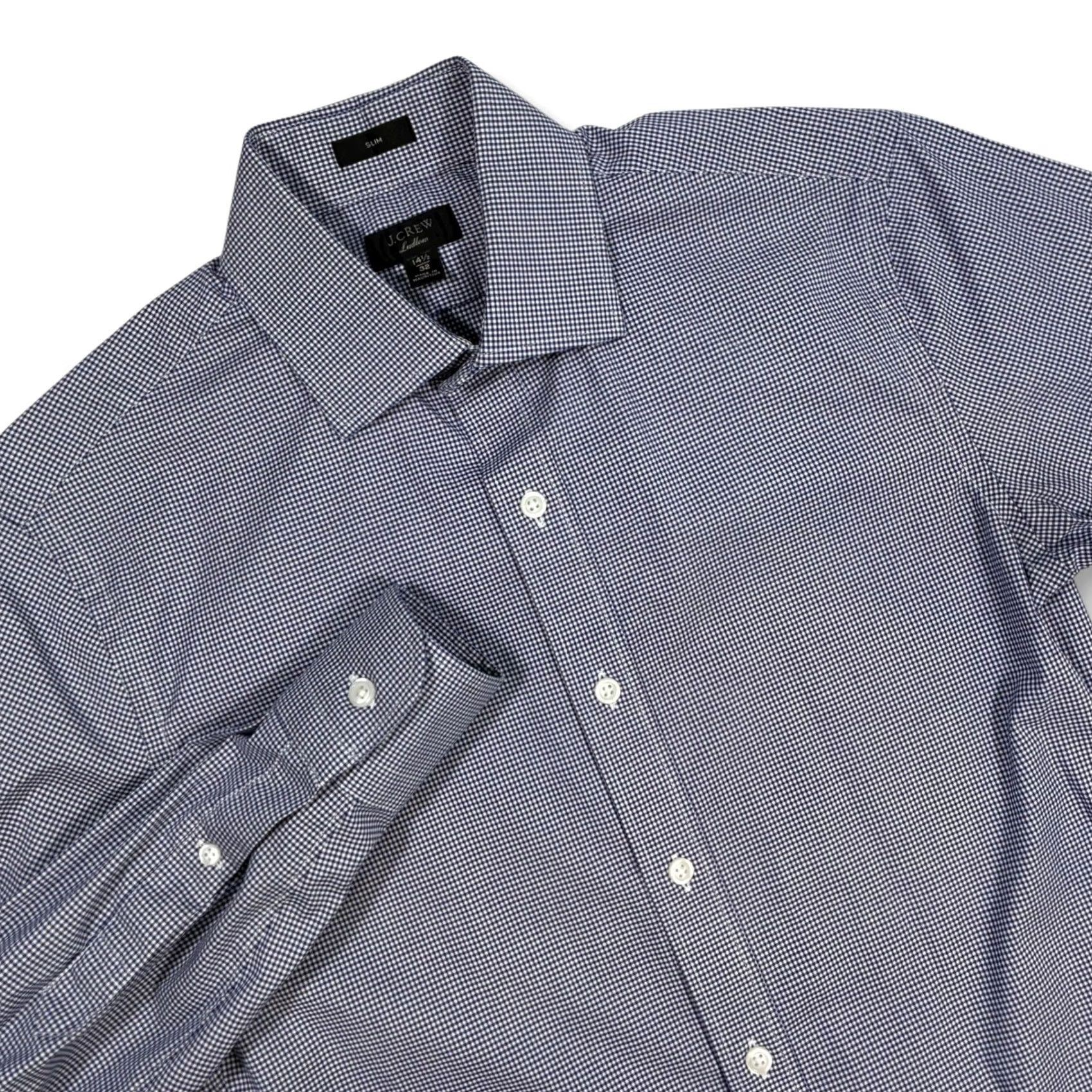 J.Crew J. Crew Ludlow Slim Fit Gingham Dress Shirt Men 14.5 32 Navy White Size 40R - 2 Thumbnail