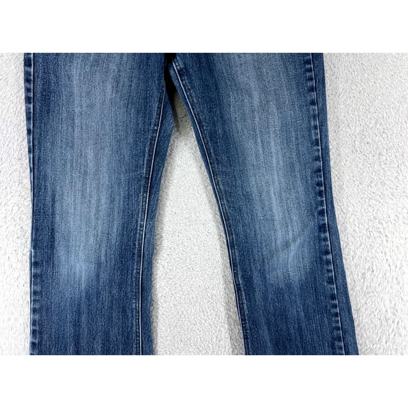 Vintage Scandal Jeans Women Bootcut Denim 5-Pocket Blue Mid Rise 28 Inseam 30 Cotton Blend Stretch Distressed Embroidered Zipper Modern Casual Womens Jeans Size 28" / US 6 / IT 42 - 6 Thumbnail