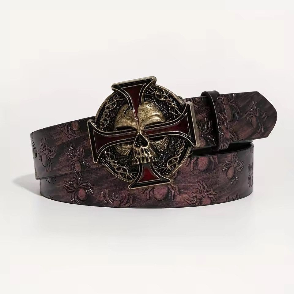 Japanese Brand 112 cm Gothic Spider & Skull Cross Belt Size 32 - 2 Thumbnail