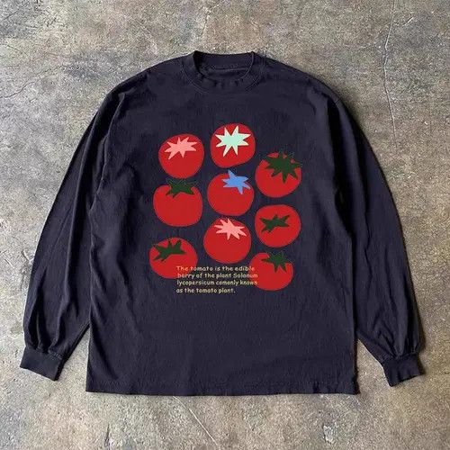 VIBE Black street fashion tomato pattern cotton long sleeve shirt Size US L / EU 52-54 / 3 - 7 Thumbnail