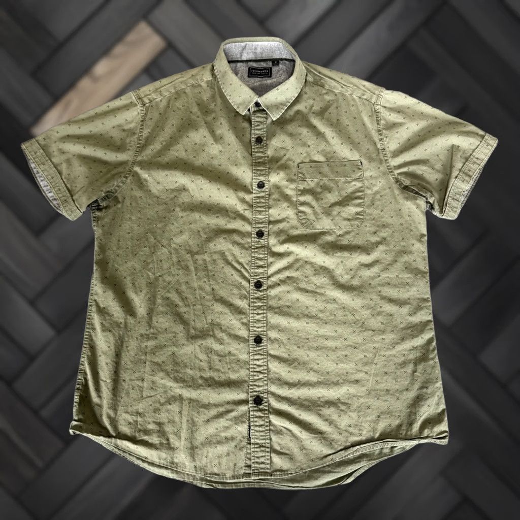 7 Diamonds Mens Olive Green Short Sleeve Button Down Shirt M Micro Cross Pattern, Men's