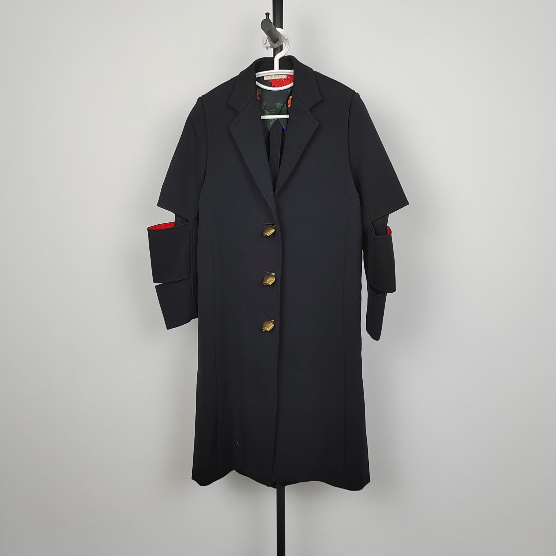 Celine Celine Black Wool Bell-Cut Sleeve Coat Size XXS / US 00 / IT 34 - 1 Thumbnail