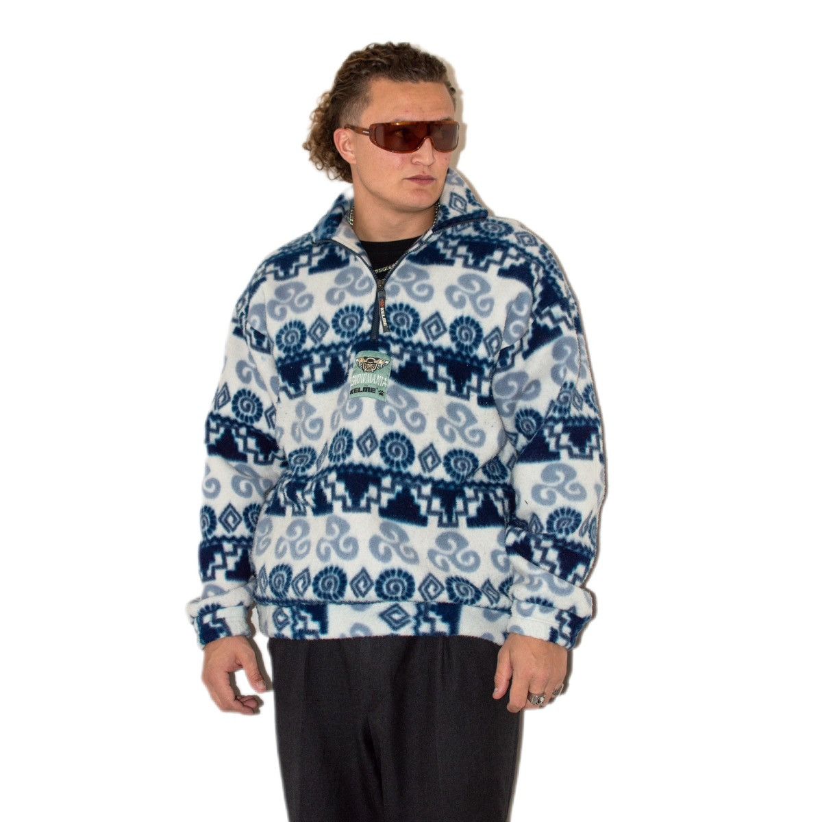 Designer × Vintage 2000s Vintage blue Chunky geometric 1/4 zip neck Jumper Size US XL / EU 56 / 4 - 1 Thumbnail