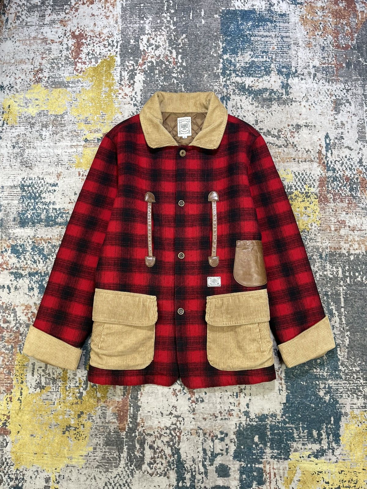 Japanese Brand Sacrifice Japan Plaid Wool Leather Trim Hunting Jacket Size US M / EU 48-50 / 2 - 2 Thumbnail