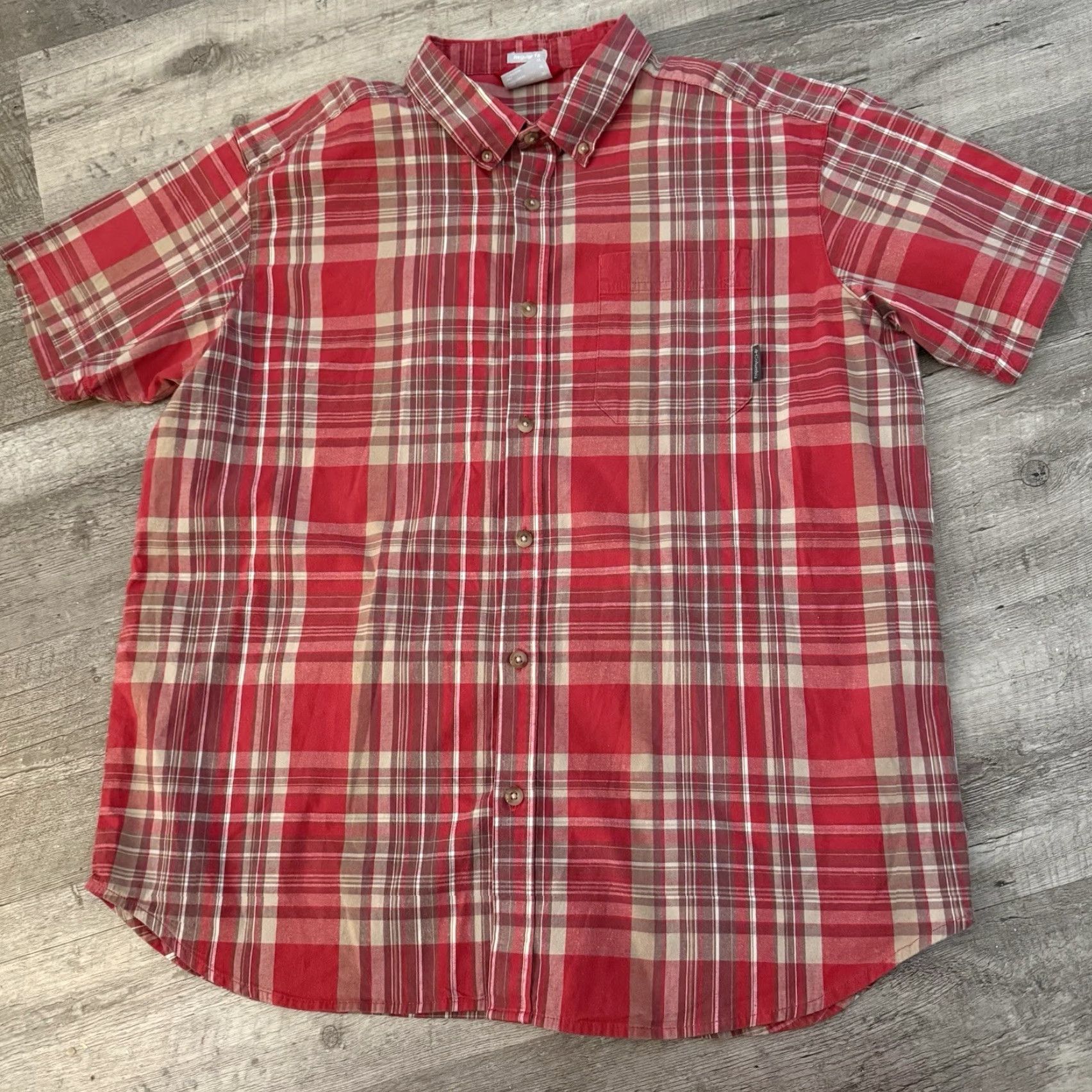 Vintage Columbia Shirt Mens XL Red/Pink Madras Plaid Short Sleeve Button Up Camp Shirt Size US XL / EU 56 / 4 - 6 Thumbnail