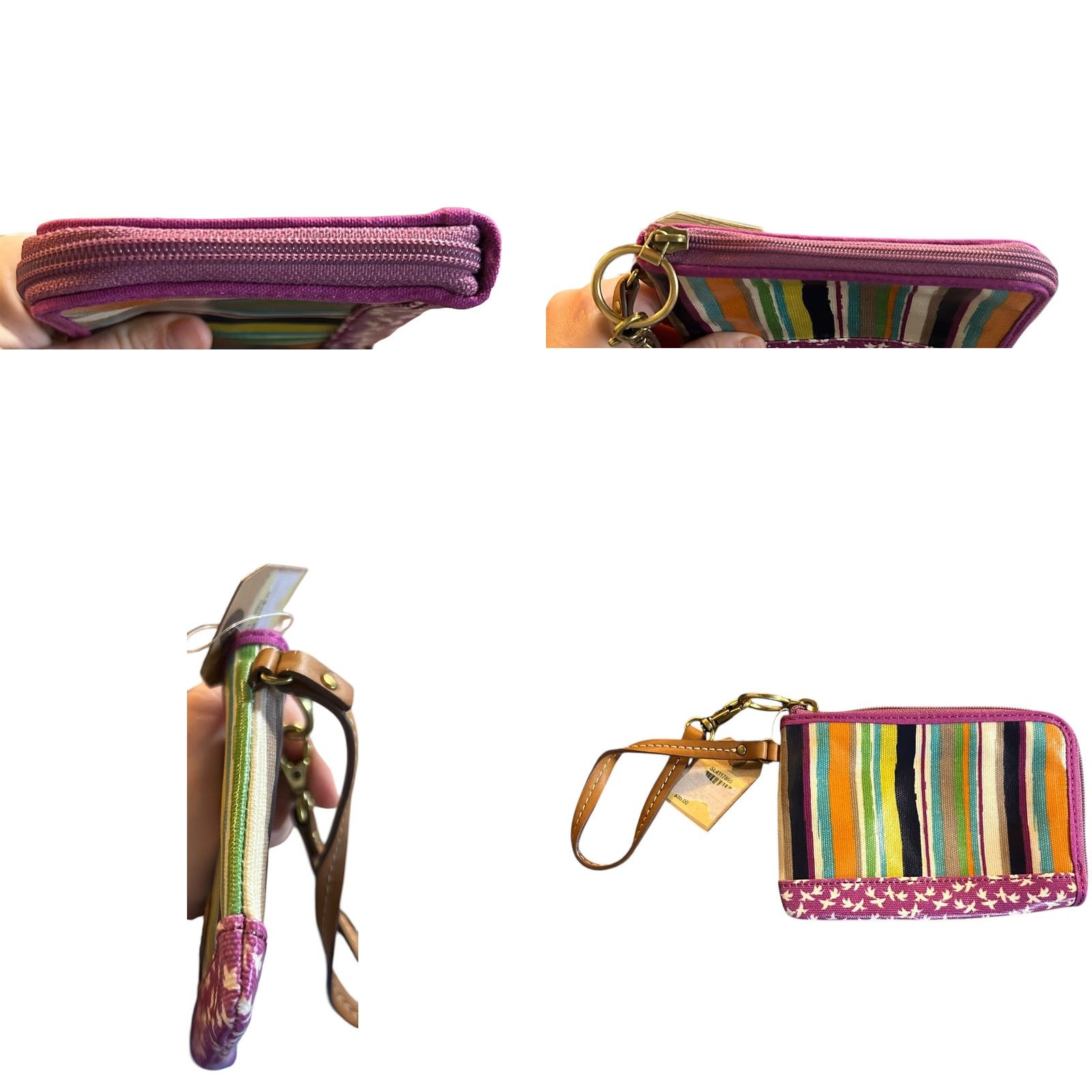 Fossil VINTAGE Fossil Purple Striped Birds Coated Canvas Leather Trim Wristlet Wallet Women NWT Size ONE SIZE - 9 Thumbnail