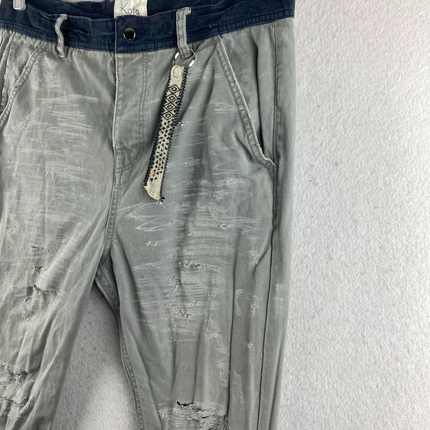 Vintage Koto Pants Mens 33 Gray Distressed Pockets Corduroy Waist Slash Pockets Slim Straight Size US 33 - 7 Thumbnail