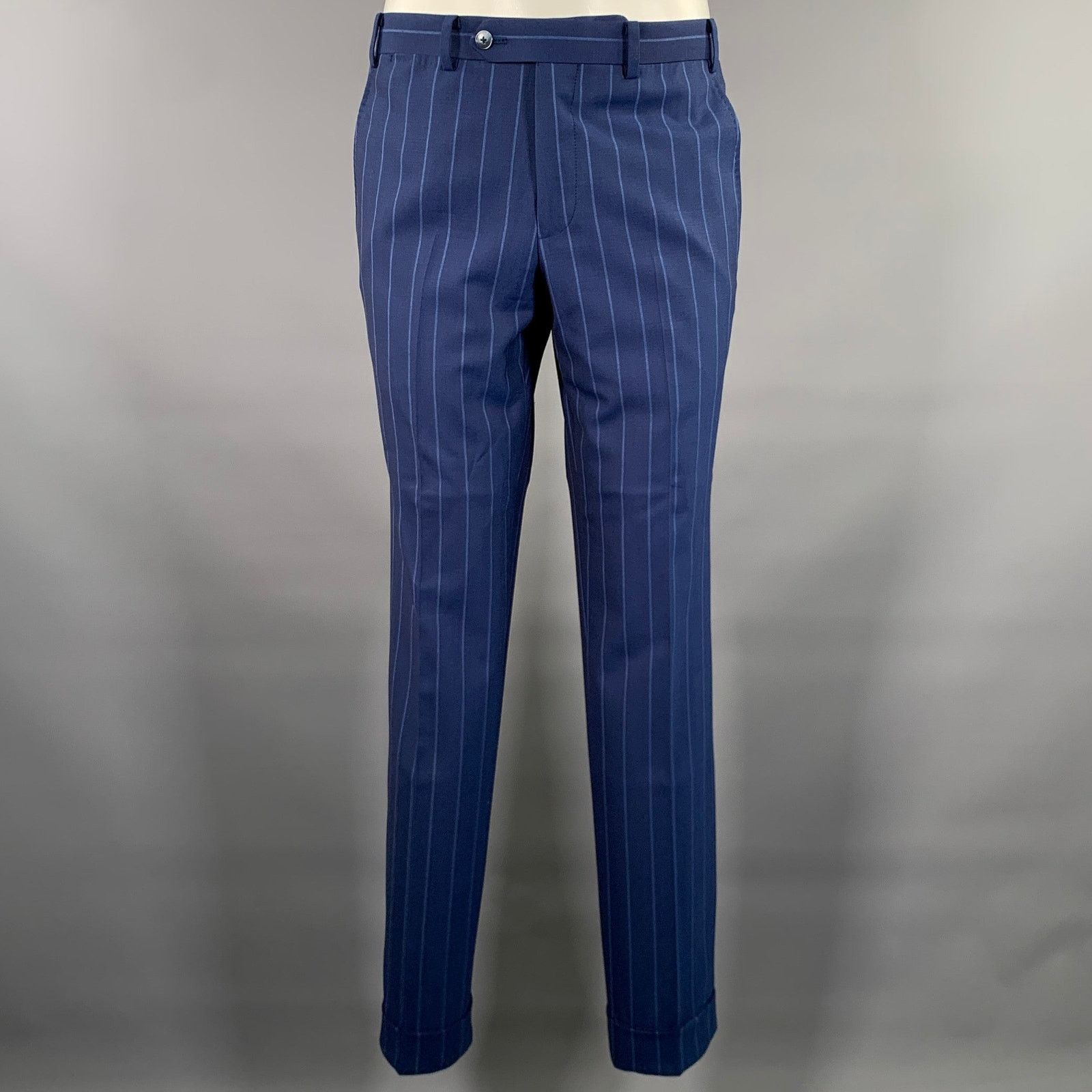 Other ATELIER MUNRO Size 38 Blue Stripe Wool Peak Lapel Suit Size 38R - 5 Thumbnail