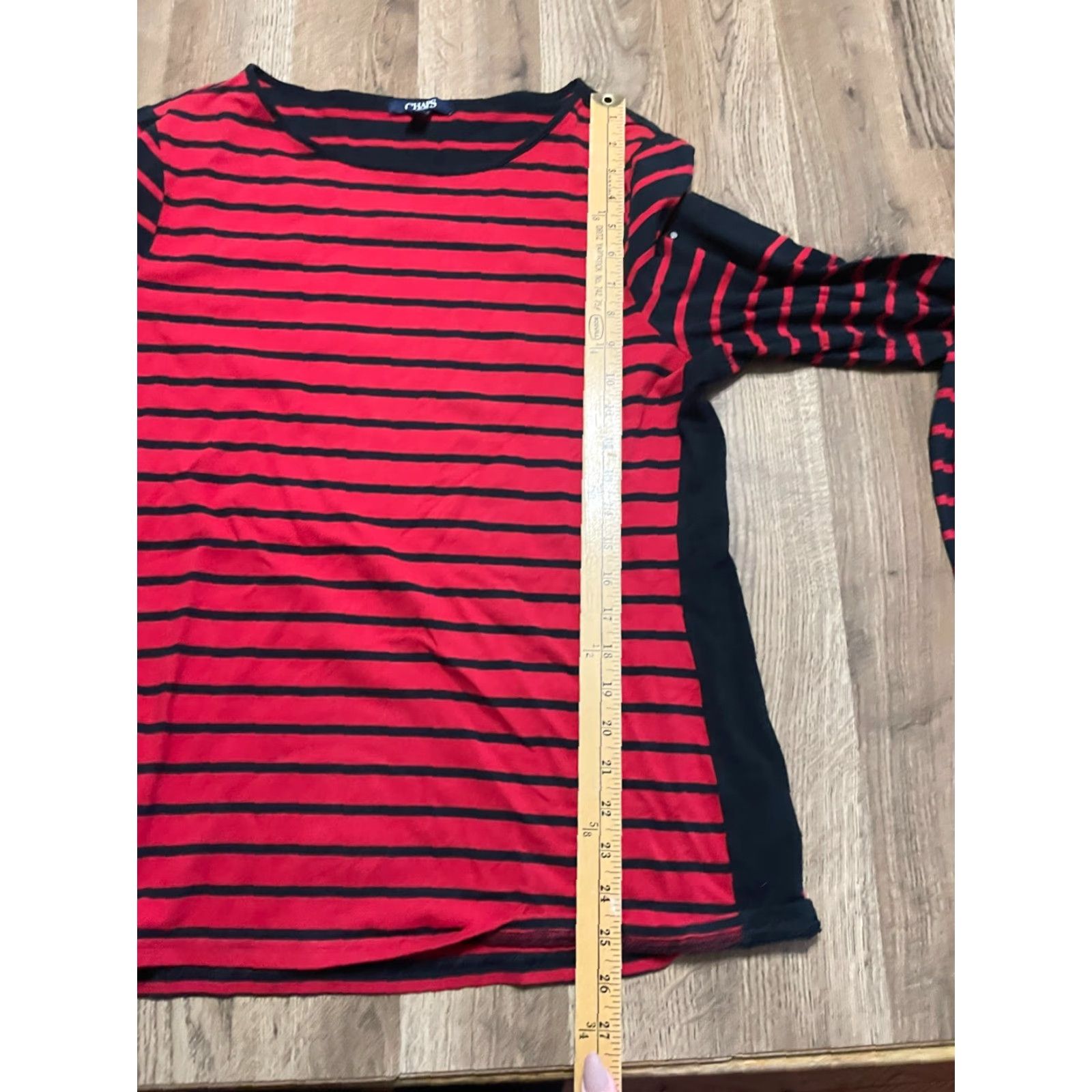 Chaps **Women's Red Black Striped Long Sleeve XL Chaps T-Shirt** User: Women's Red Black Striped Long-Sleeve XL Chaps T-Shirt Size XL / US 12-14 / IT 48-50 - 6 Thumbnail