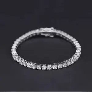 Sterling Silver 4mm Tennis Chain Sterling Silver White Bracelet Size ONE SIZE - 1 Thumbnail