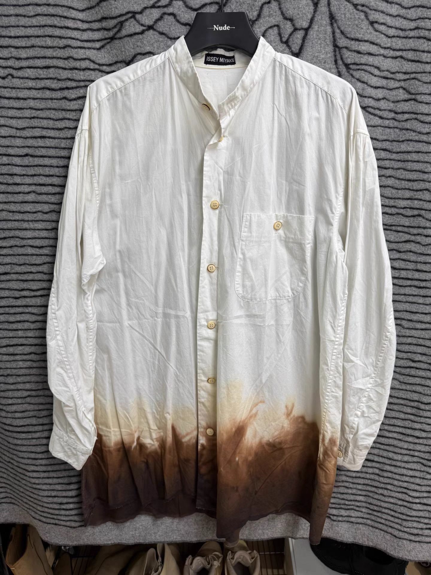 Issey Miyake White Gradient Long Sleeve Button-Up Shirt XL Size US XL / EU 56 / 4 - 1 Thumbnail