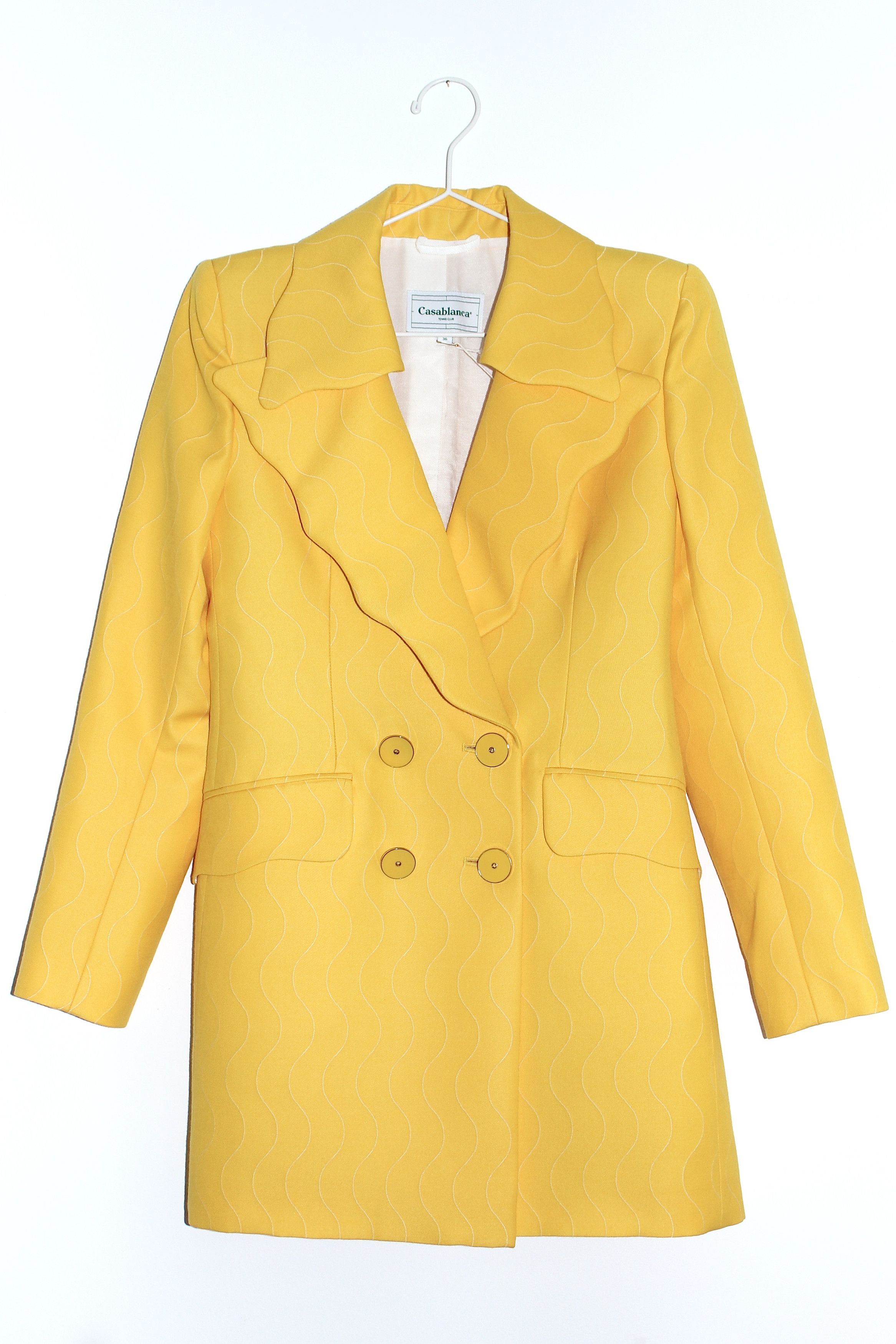 image of Casablanca Wavy Motif Double Breasted Mini Suit Dress in Yellow, Women's (Size Medium)