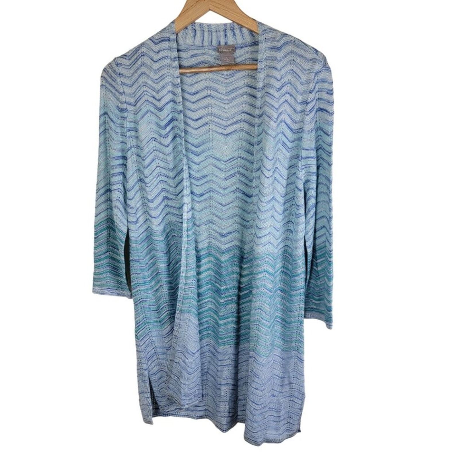 Chicos Chico's Womens Wavy Striped Open Cardigan Duster 3/4 Sleeve Size S / US 4 / IT 40 - 8 Thumbnail
