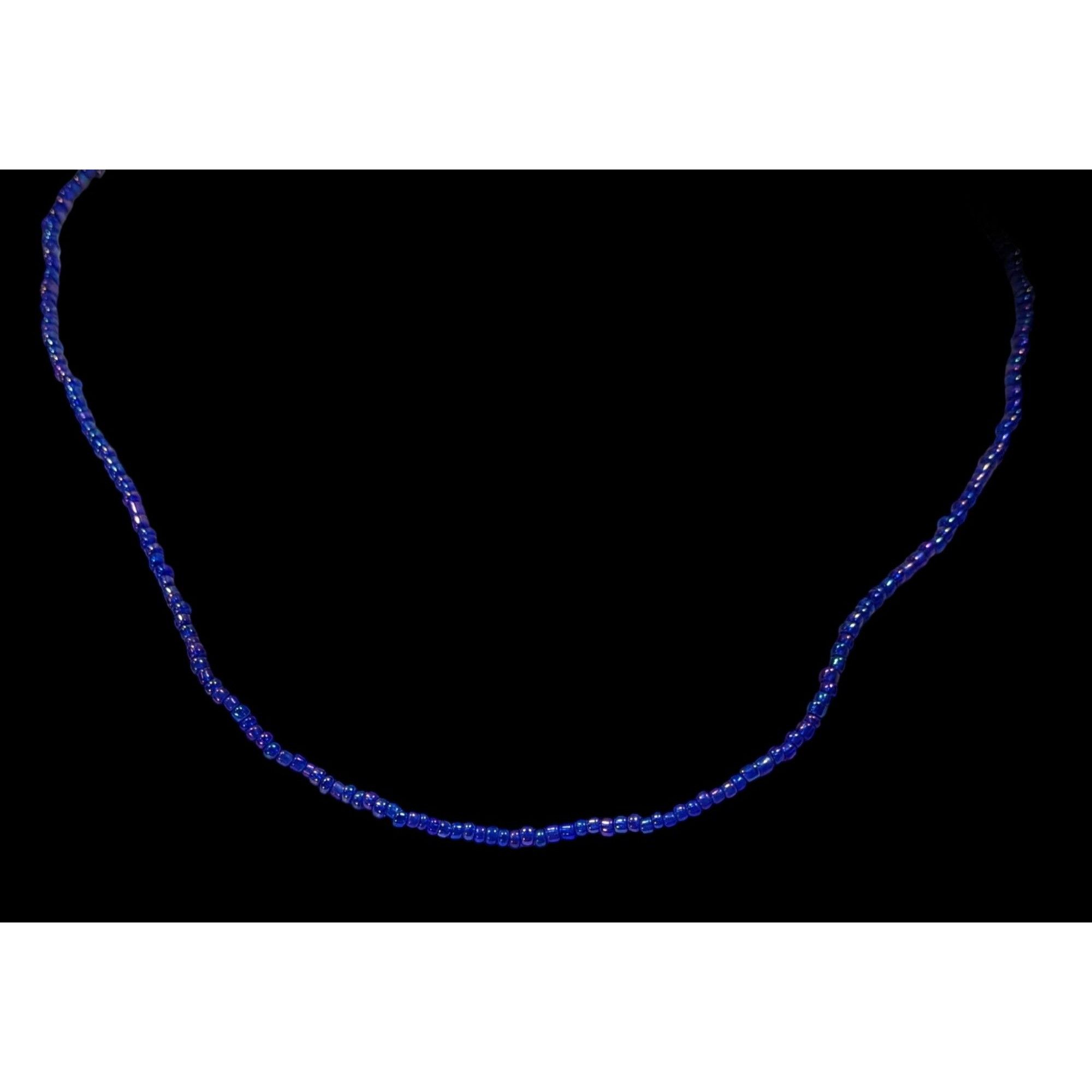Handmade Handcrafted Iridescent Blue Seed Bead Necklace Size ONE SIZE - 3 Thumbnail