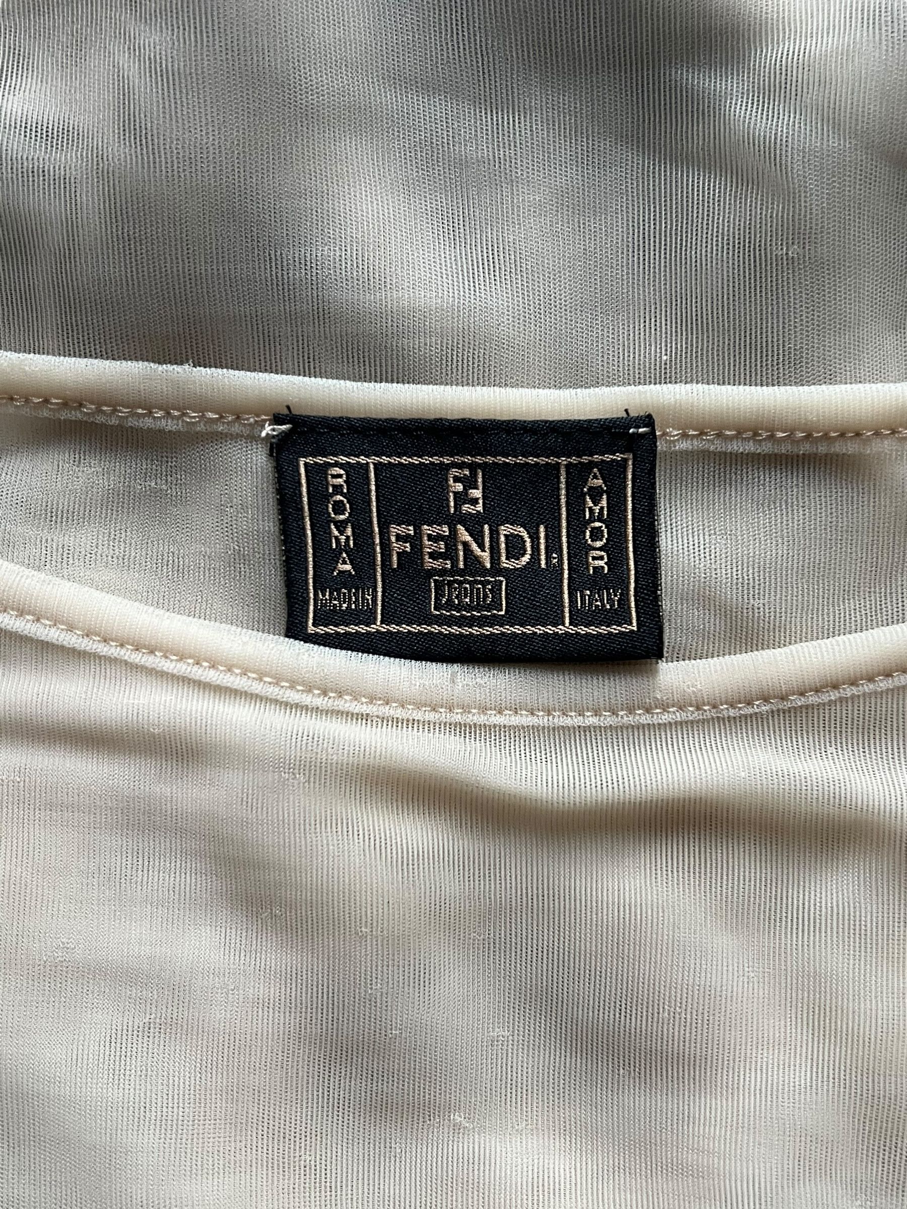 Fendi Fendi Beige Mesh Top with Embroidered Black Flower Size L / US 10 / IT 46 - 5 Thumbnail