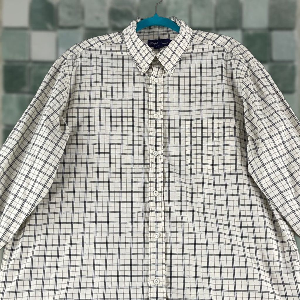 Ralph Lauren Ralph Lauren Purple Label Button-Down Dress Shirt Mens XL Plaid Made in Italy Ivory LS Size 46R - 1 Thumbnail