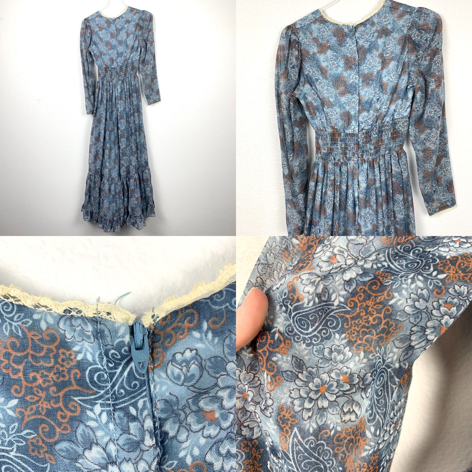 Vintage VINTAGE 70s Candi Jones California Bohemian Prairie Cottage Maxi Dress Paisley Blue 5 Womens Size S / US 4 / IT 40 - 8 Thumbnail