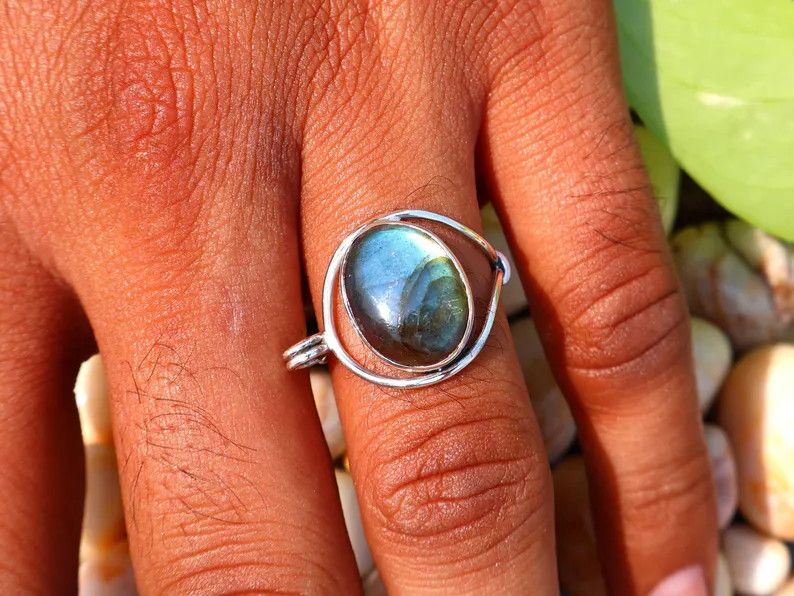 Handmade Labradorite Ring, 925 Silver Ring, Handmade Gift For Her Size ONE SIZE - 7 Thumbnail