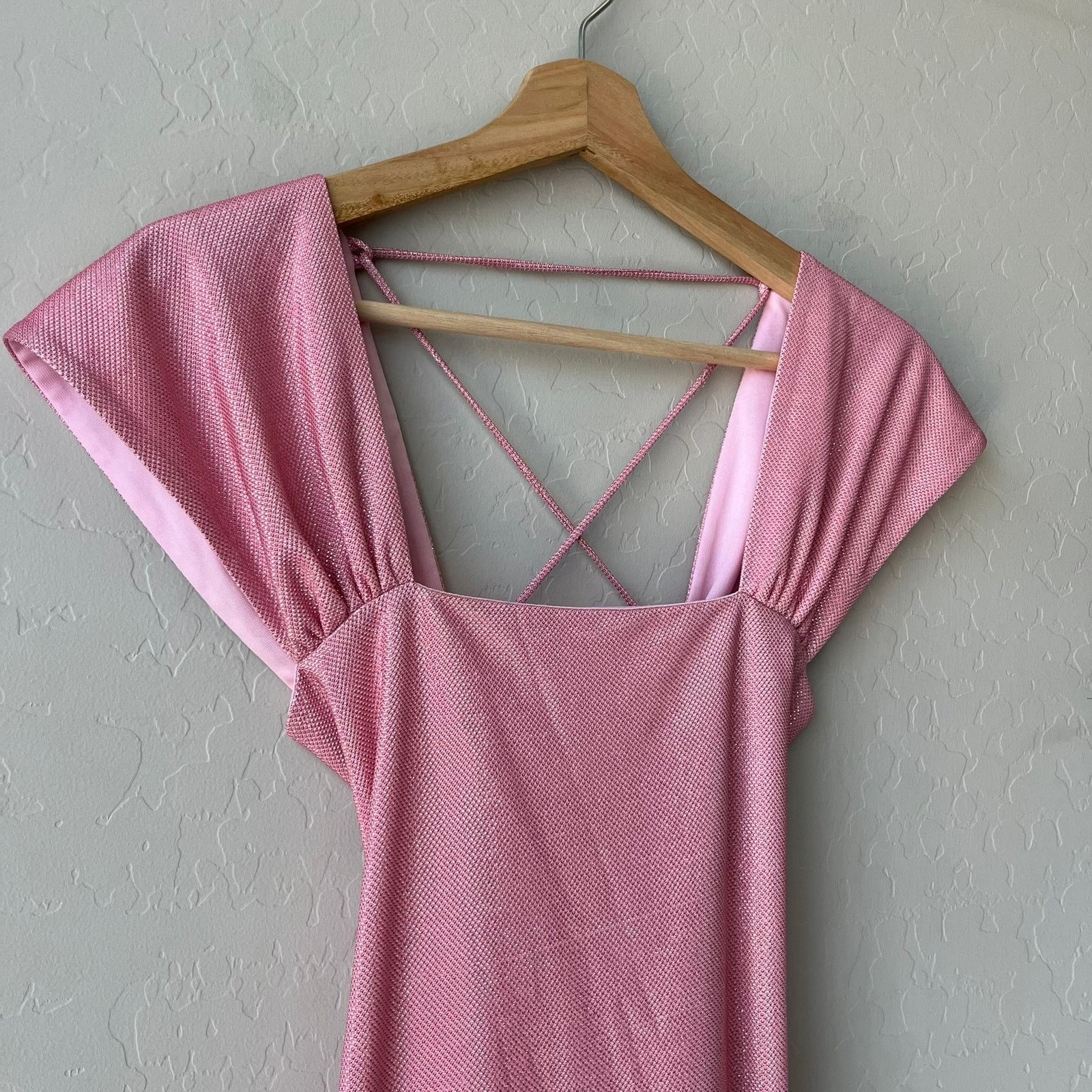 SIEDRES Siedres Dress Pink Sparkly Lace Up Cap Sleeve Maxi Dress L Size L / US 10 / IT 46 - 2 Thumbnail