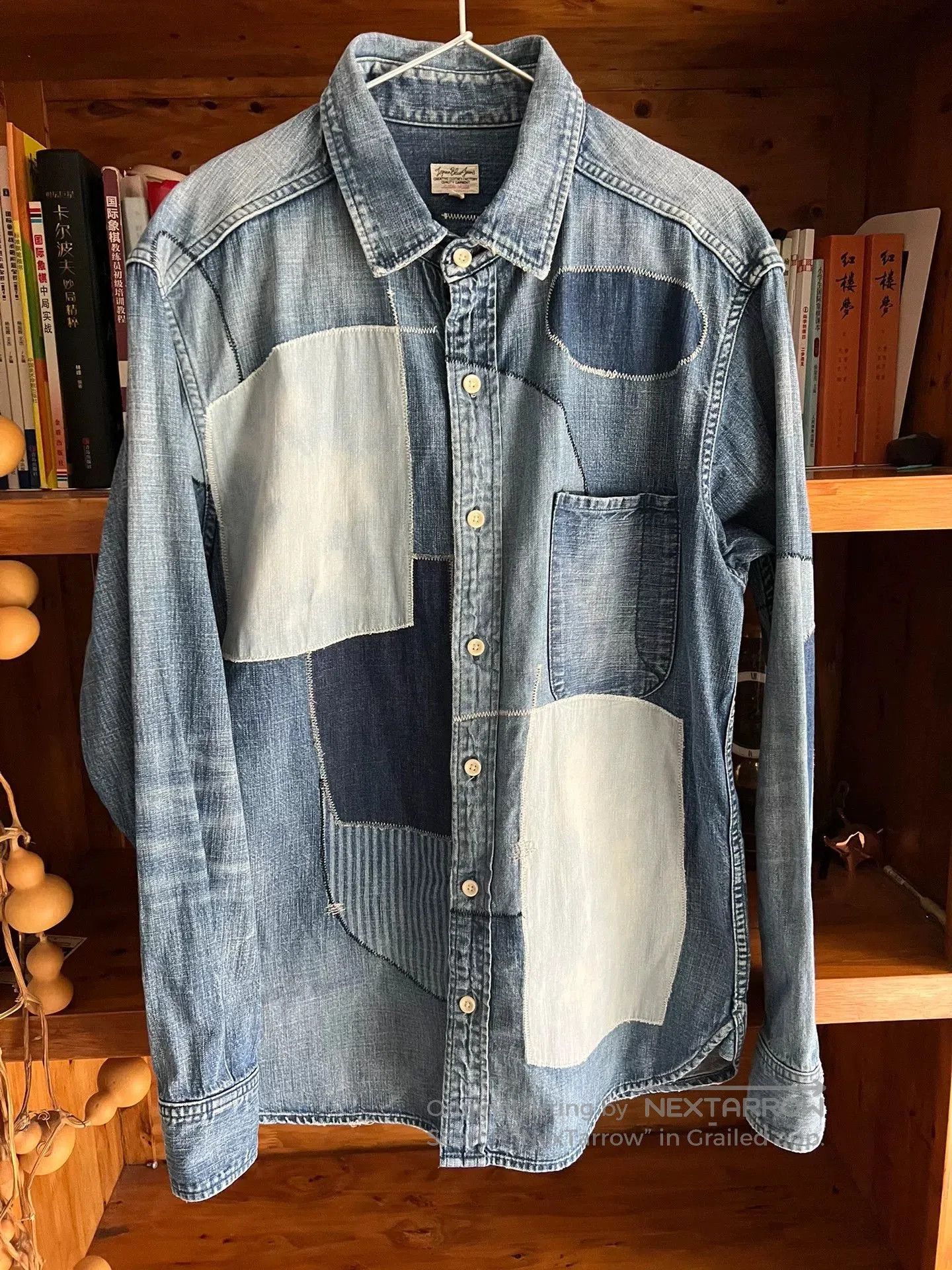 Japan Blue Jeans vintage patchwork denim shirt for men. Size US L / EU 52-54 / 3 - 2 Thumbnail