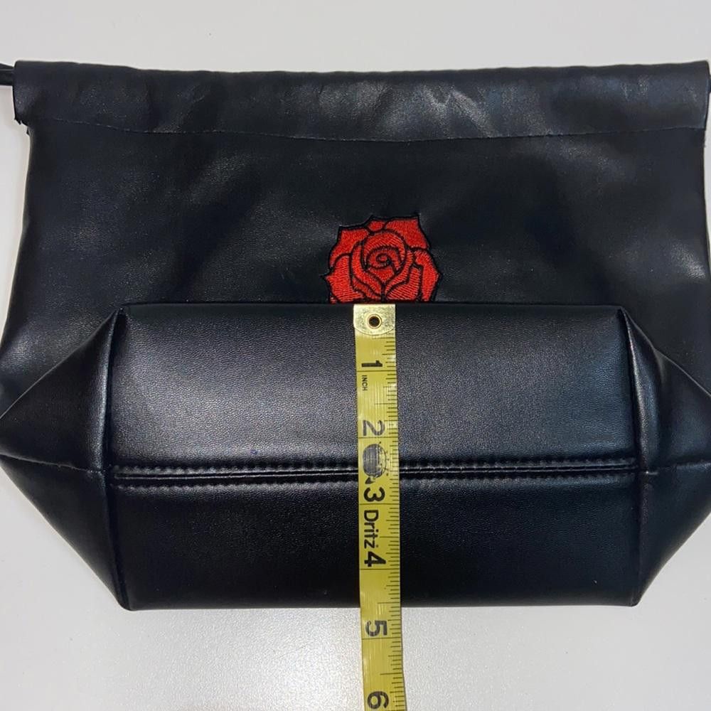 Designer Faux Leather Rose Embroidered Drawstring Bag Size ONE SIZE - 4 Thumbnail