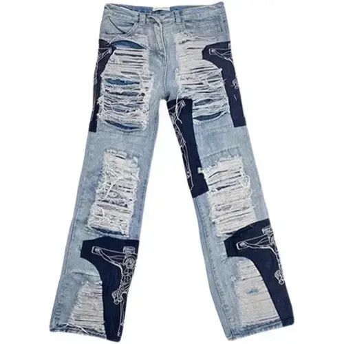 Japanese Brand × Jean High street tassel patch ripped baggy jeans Size US 32 / EU 48 - 1 Thumbnail