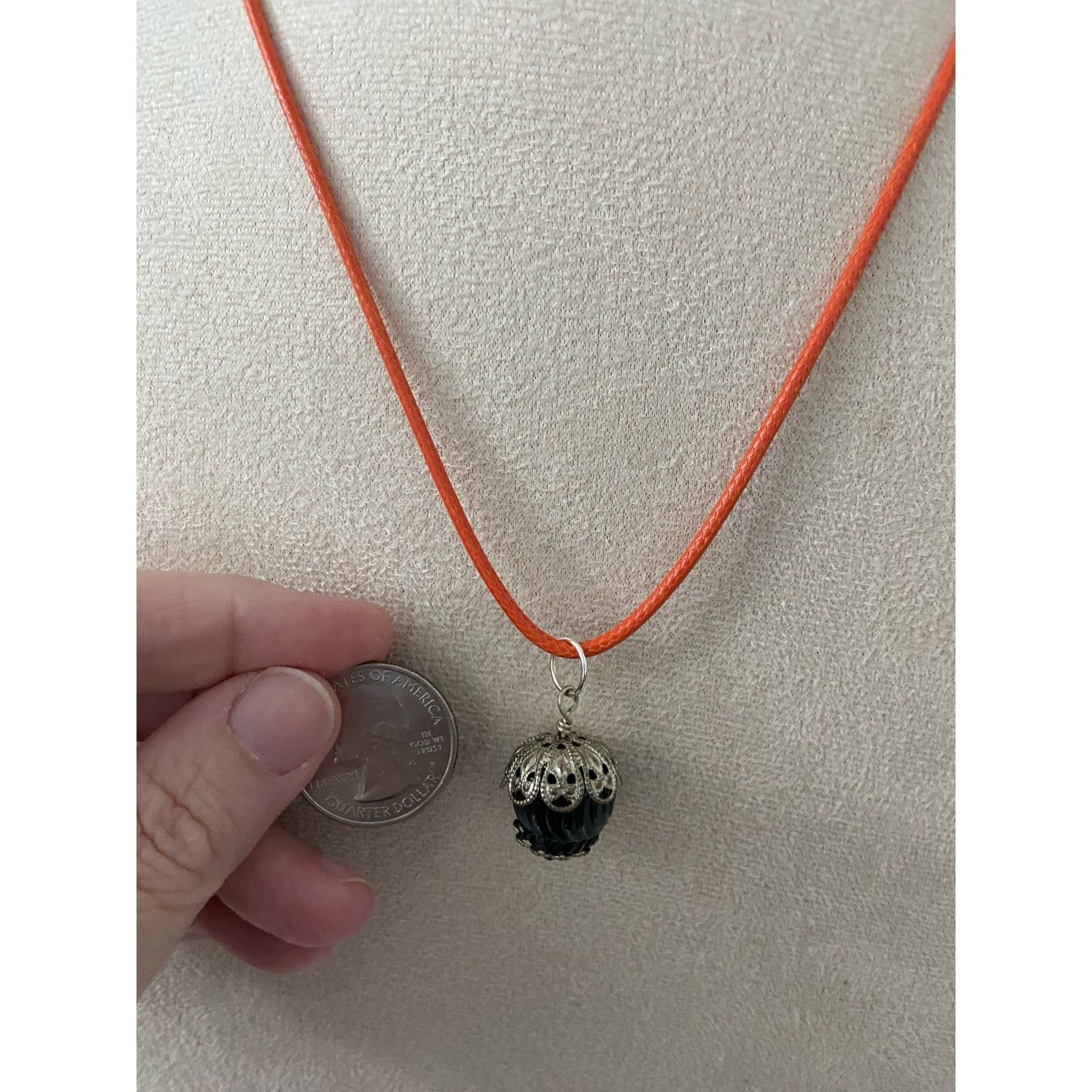 Handmade Black textured dome pendant necklace upcycled Size ONE SIZE - 4 Thumbnail