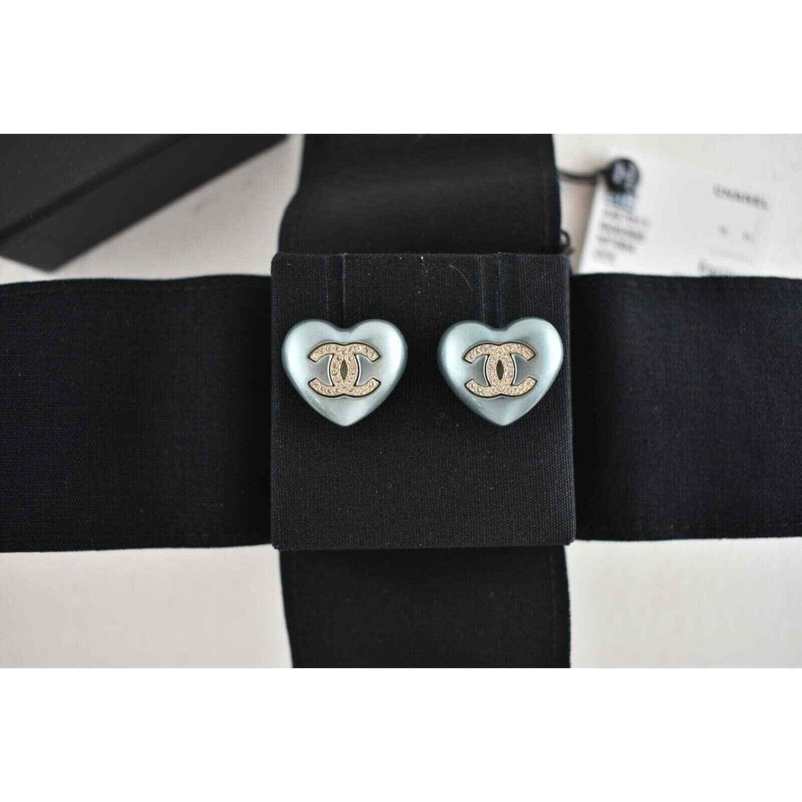 Chanel Chanel Heart Shape Pearly Blue Gold Crystal Stud Earrings Size ONE SIZE - 6 Thumbnail